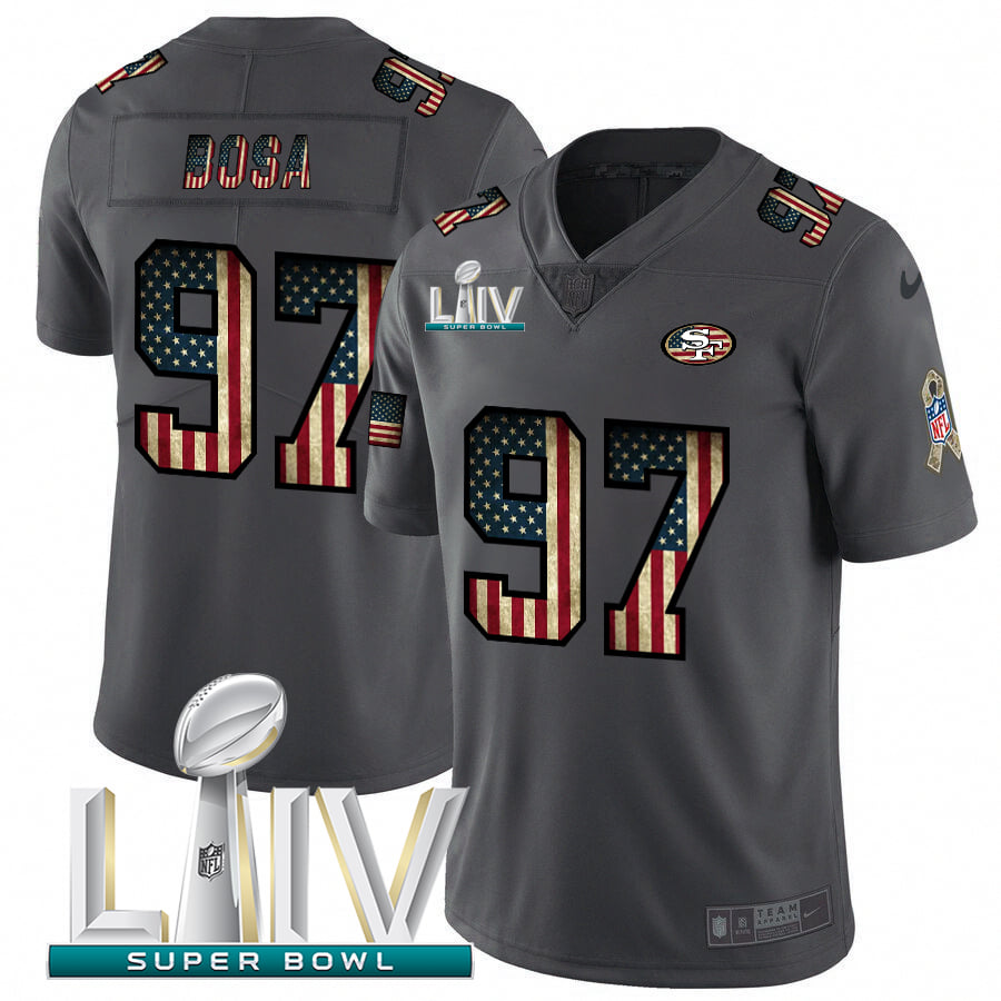 Men's San Francisco 49ers #97 Nick Bosa Gray With Super Bowl Patch Fashion Static Limited Stitched Jersey